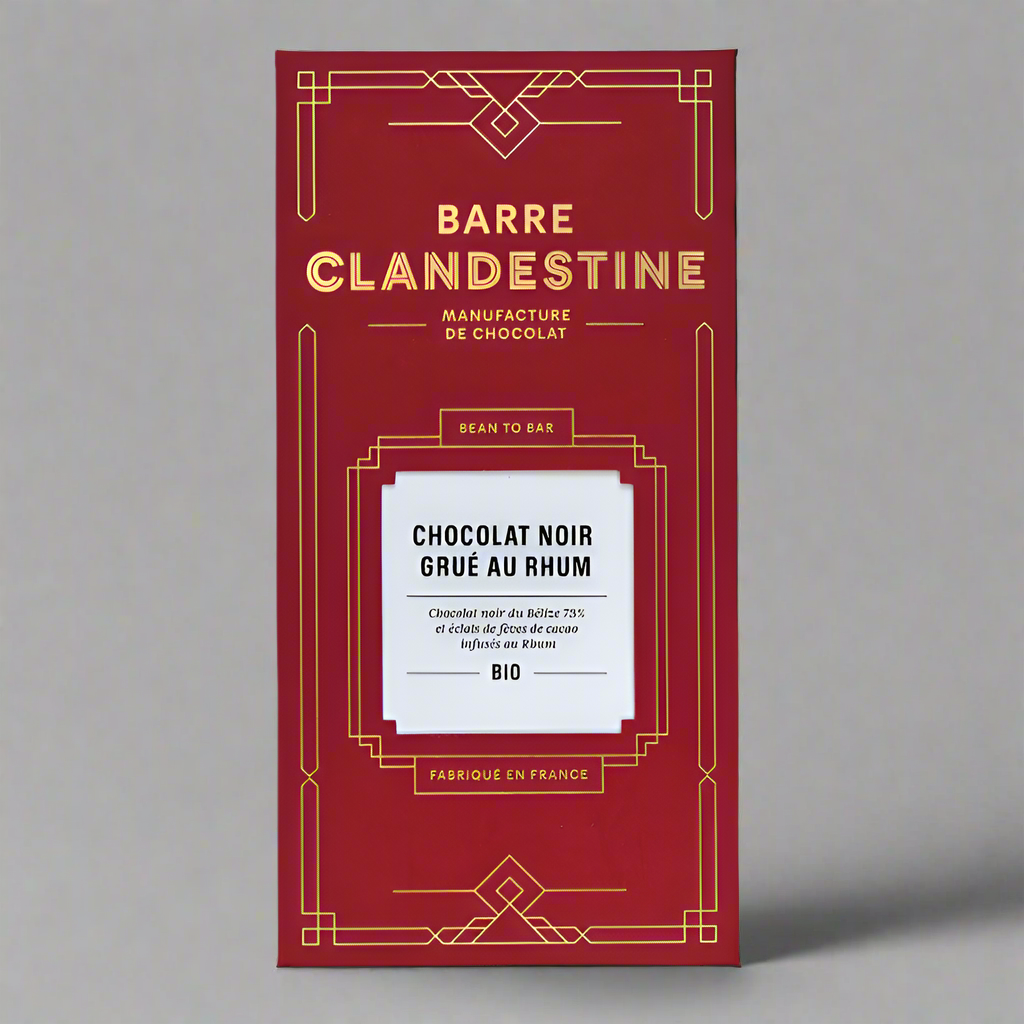 Barre Clandestine - Chocolat Noir, Grué au Rhum 73%